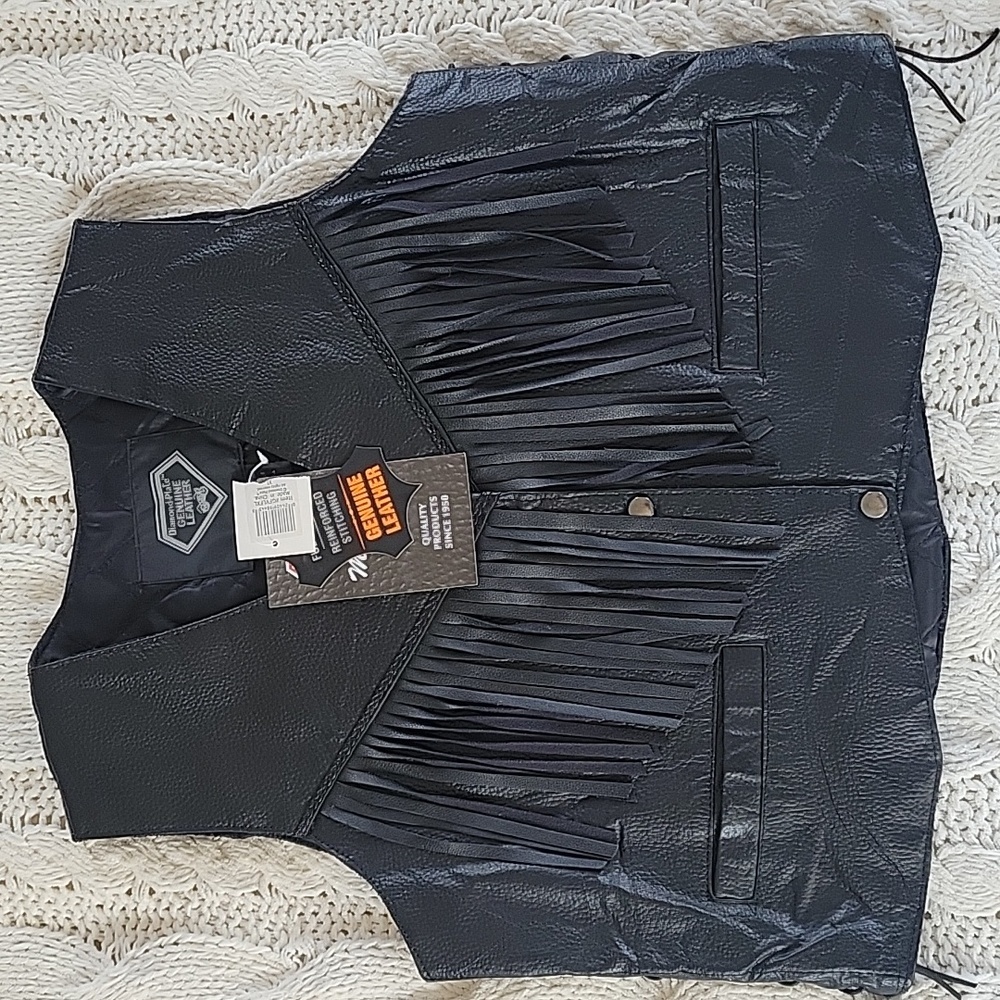 Genuine Leather Black Fringe Vest